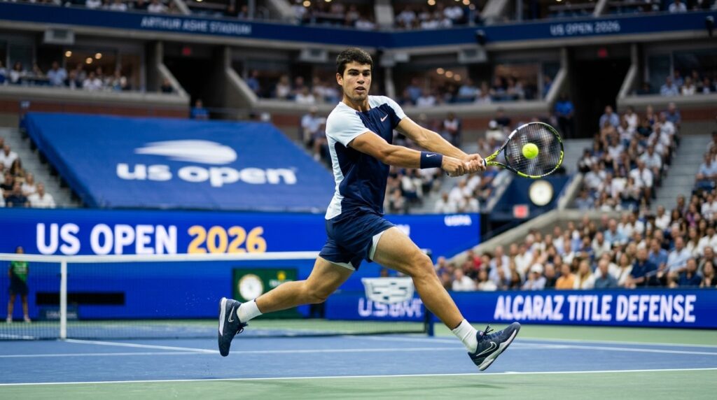 Carlos Alcaraz hits a forehand winner.
