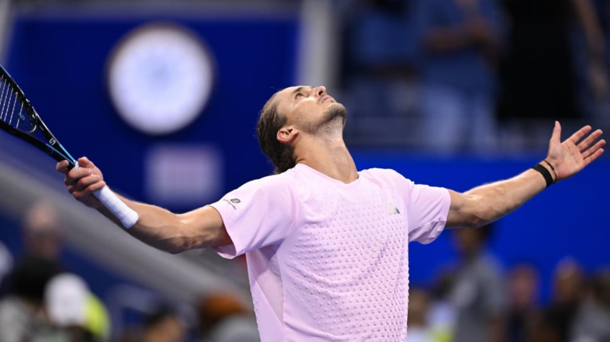 Alexander Zverev executing a forehand winner late in his night session victory