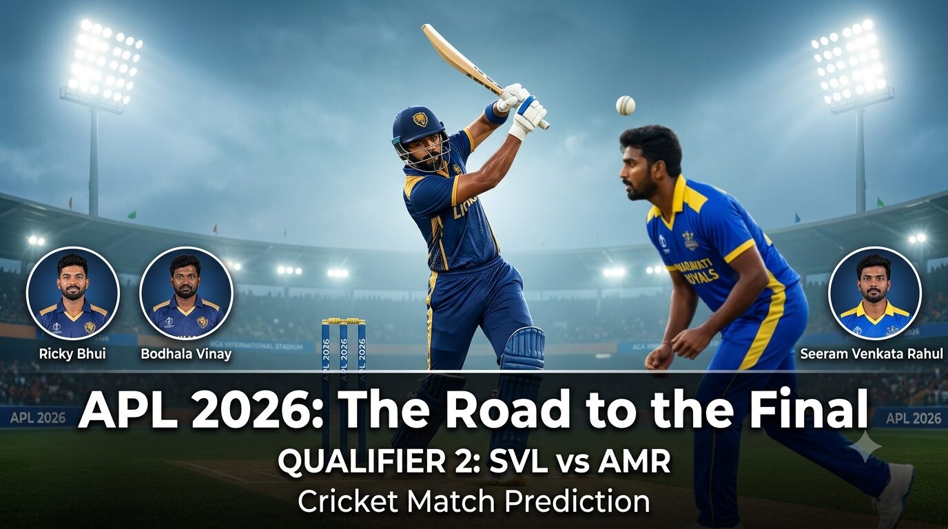 APL 2026 Qualifier 2 Prediction Simhadri Vizag Lions vs Amaravati Royals Match Analysis