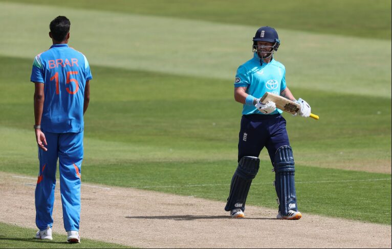 Gurnoor Brar on field during the series opener against England