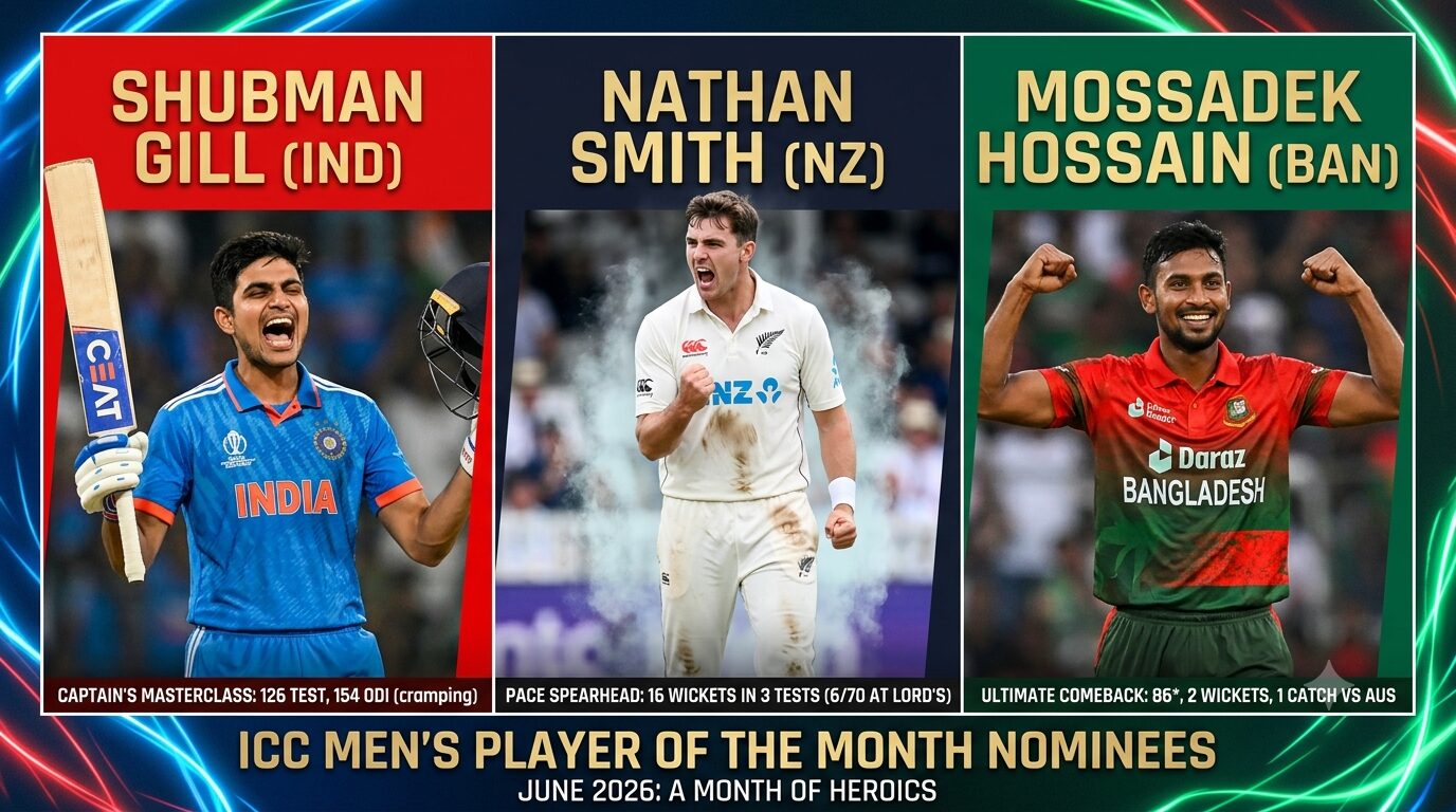 ICC Men's Player of the Month Nominees for June 2026