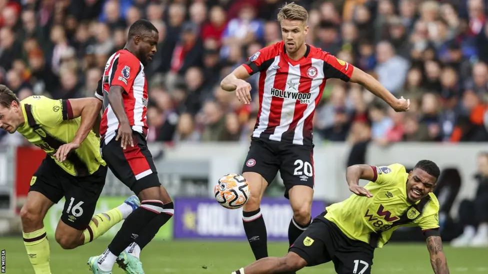 Kristoffer Ajer (second from right) has played 12 games in all competitions this season for Brentford