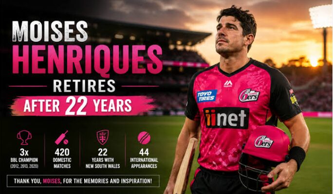 Moises Henriques Retirement after 20 years and played well role in sydney sixer in Big Bash Leagu