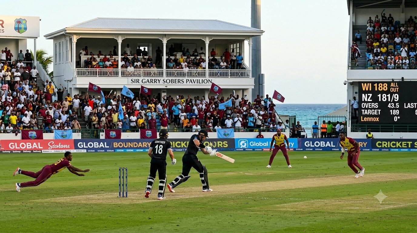 New Zealand vs West Indies ODI: Black Caps Edge Caribbean Hosts in Kensington Oval Thriller