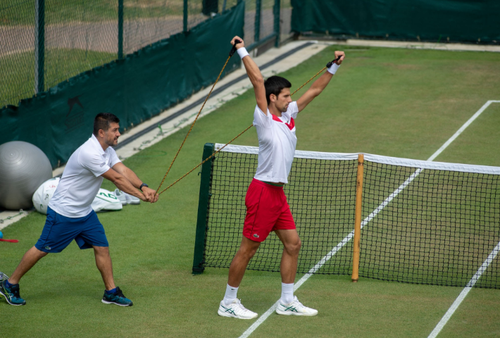 Dedicated stretching and elasticity work shield Djokovic from heavy wear.