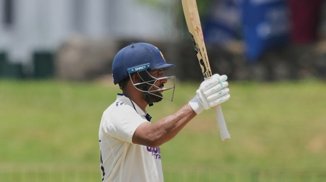 Dhruv Jurel celebrating his red-ball century against Sri Lanka A.