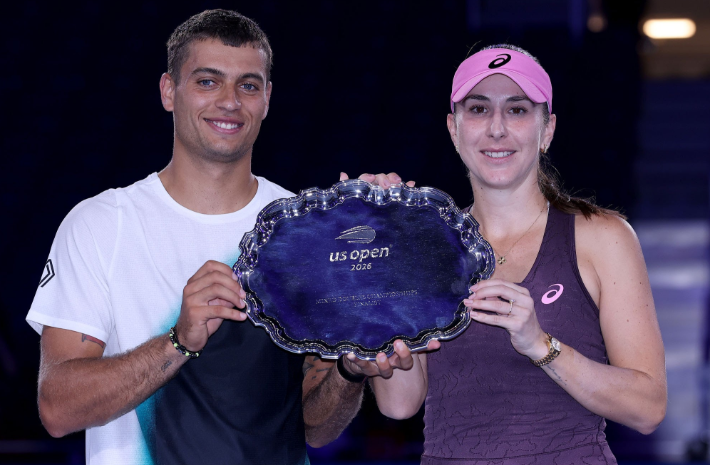 Finalists Belinda Bencic and Flavio Cobolli at Arthur Ashe Stadium.