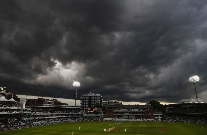 Heavy cloud cover over Lord's Cricket Ground in London