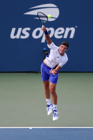 Jakub Mensik delivering his dominant serve during the tournament