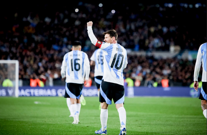Lionel Messi with team captain armband.