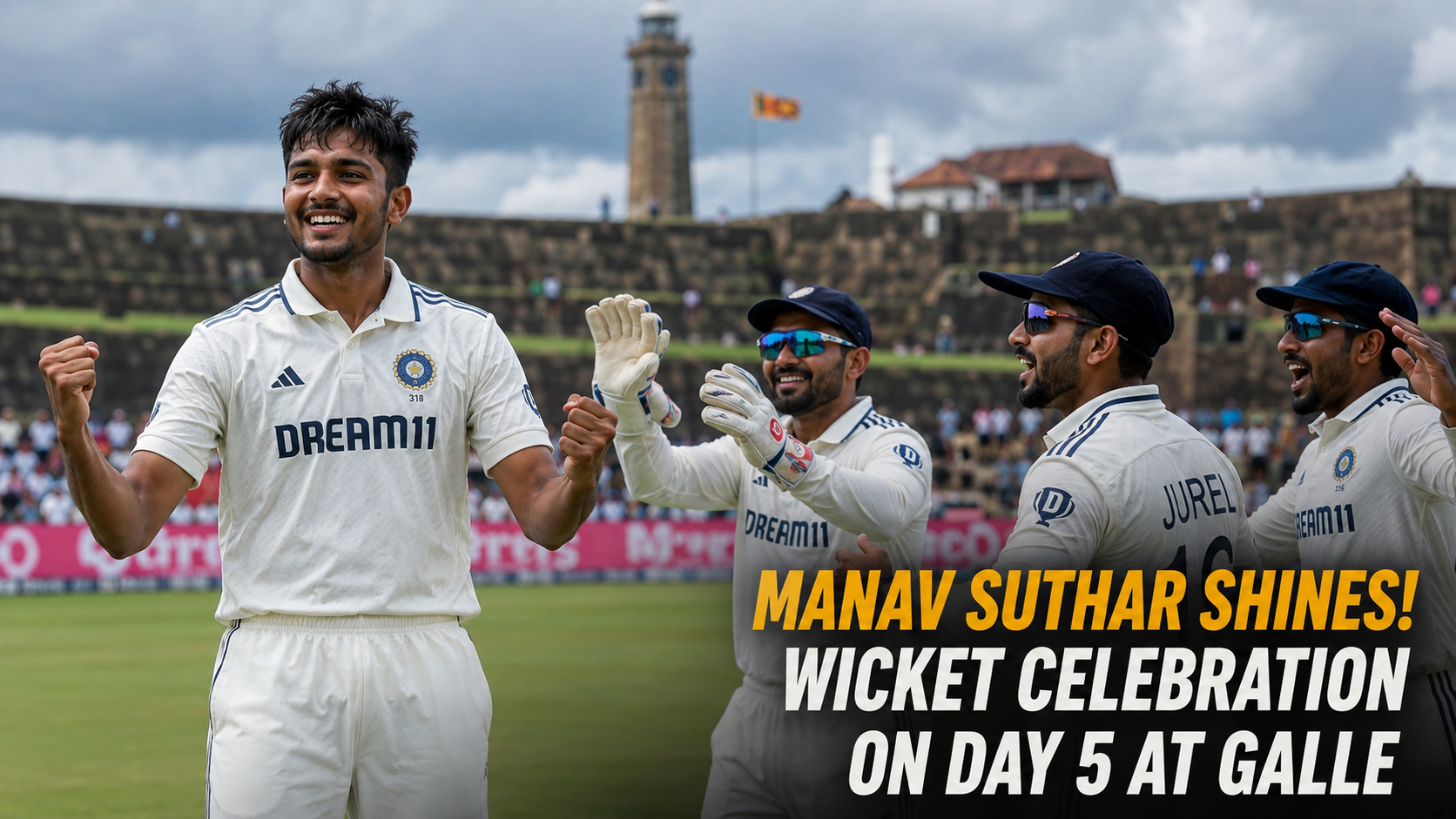 Manav Suthar celebrates taking a wicket during the India vs Sri Lanka 1st Test 2026 at Galle