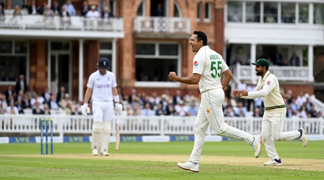 Mohammad Abbas bowling action during Pakistan vs England 2nd Test Lord's match.