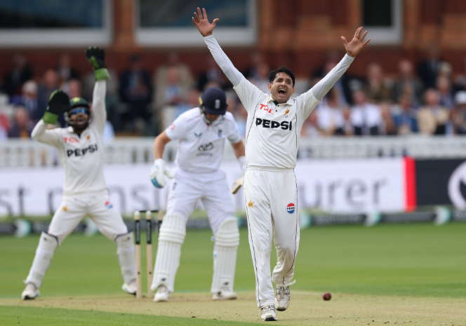 Mohammad Abbas bowling in Test cricket.