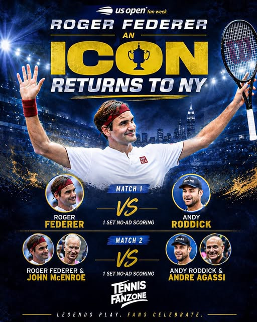 Official banner for the 'An Icon Returns to New York' legends exhibition.