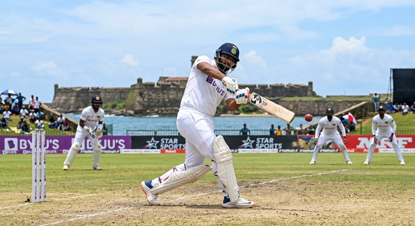 Rishabh Pant playing an attacking shot during India vs Sri Lanka 1st Test at Galle International Stadium.