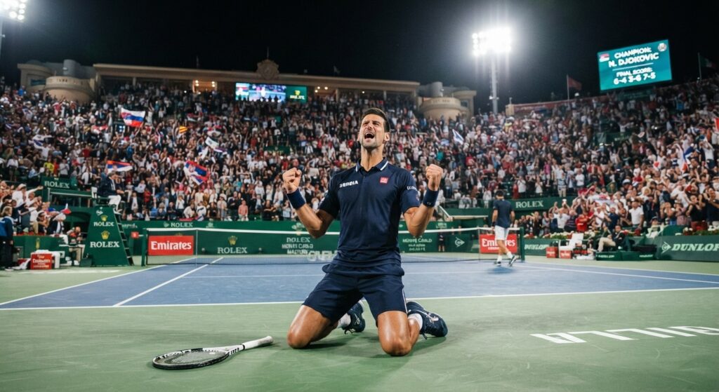 Alexander Zverev celebrating his US Open win on a hard court stadium.