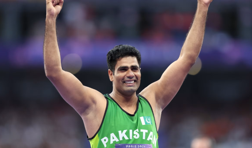 Arshad Nadeem in action representing Pakistan on the international stage.