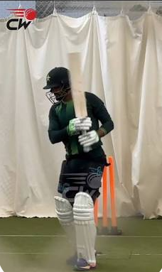 Babar Azam refining his off-stump guard during net practice