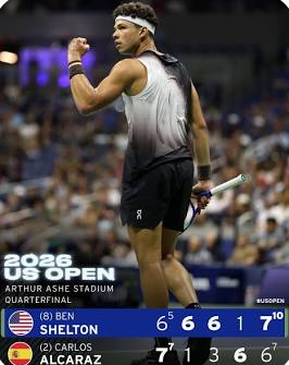Ben Shelton secures historic 5-set win over Carlos Alcaraz at Arthur Ashe Stadium.