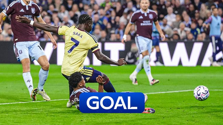 Bukayo Saka strikes the winner at Villa Park.