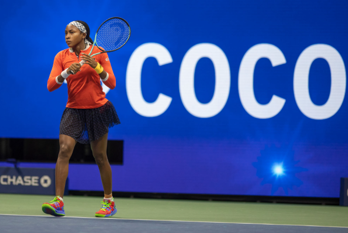 Coco Gauff maintaining focus during her straight-set victory over Cristina Bucsa.