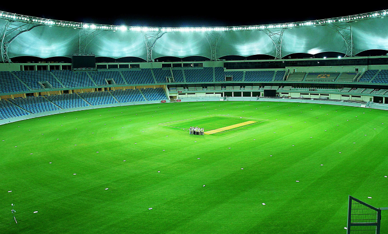 Dubai International Cricket Stadium pitch outfield night lights