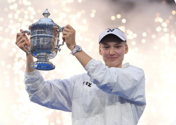 Elena Rybakina celebrating her first US Open crown.