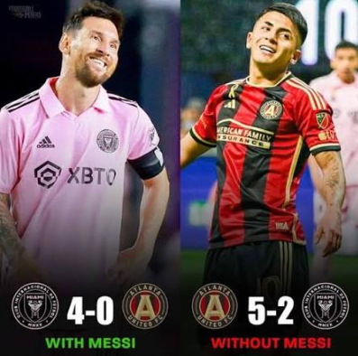 Inter Miami forward Lionel Messi dribbles the ball against Atlanta United defender Tomas Jacob (55), midfielder Tristan Muyumba (8) and midfielder Santiago Pita (40) during the first half at Nu Stadium on Sep 5, 2026
