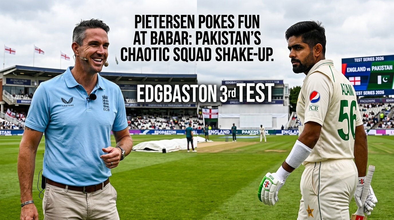 Kevin Pietersen Babar Azam 3rd Test joke highlights Pakistan cricket squad chaos.