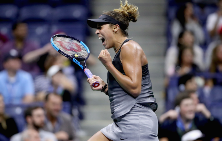 Madison Keys celebrates victory at Flushing Meadows.