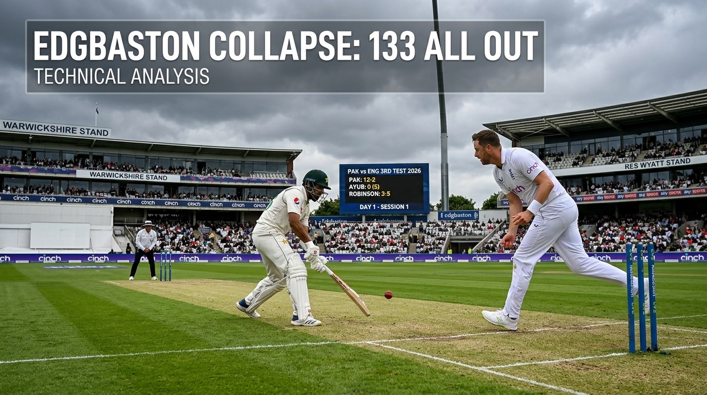 Ollie Robinson bowling to Pakistan batsmen during the Pakistan vs England 3rd Test 2026 at Edgbaston.