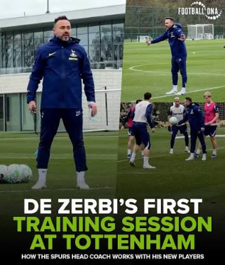 Roberto De Zerbi observing a tactical training session on the pitch.