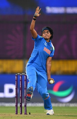 Shree Charani finished with figures of 3 for 11 in her match-winning spell.