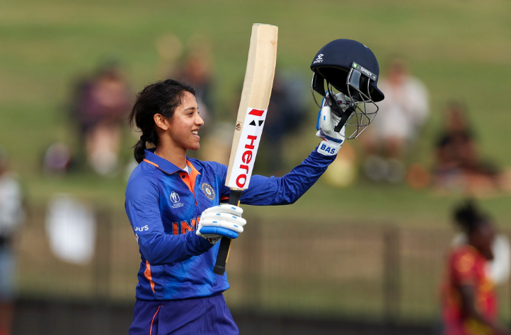 Smriti Mandhana celebrates her century against Hong Kong in Dubai