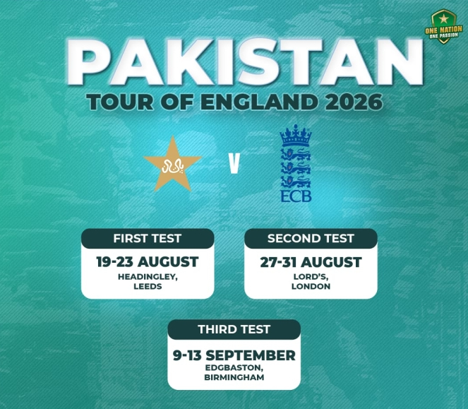 The official schedule for Pakistan's Test series in England.