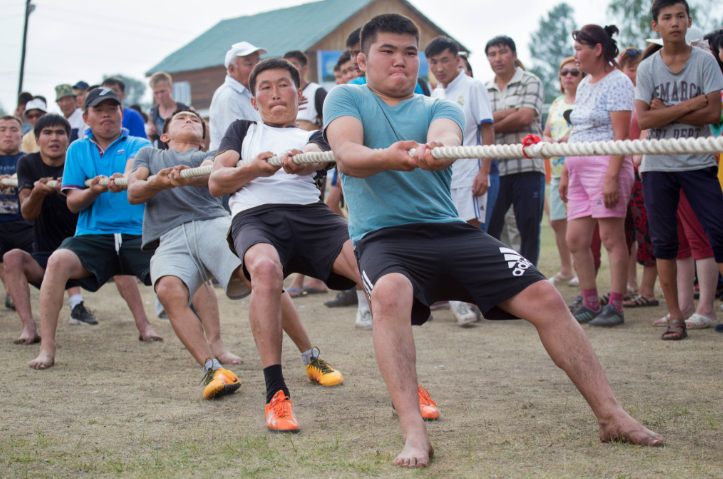 Tug-of-war tests leverage and grip strength.